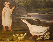 A girl and a goose with goslings Niko Pirosmanashvili